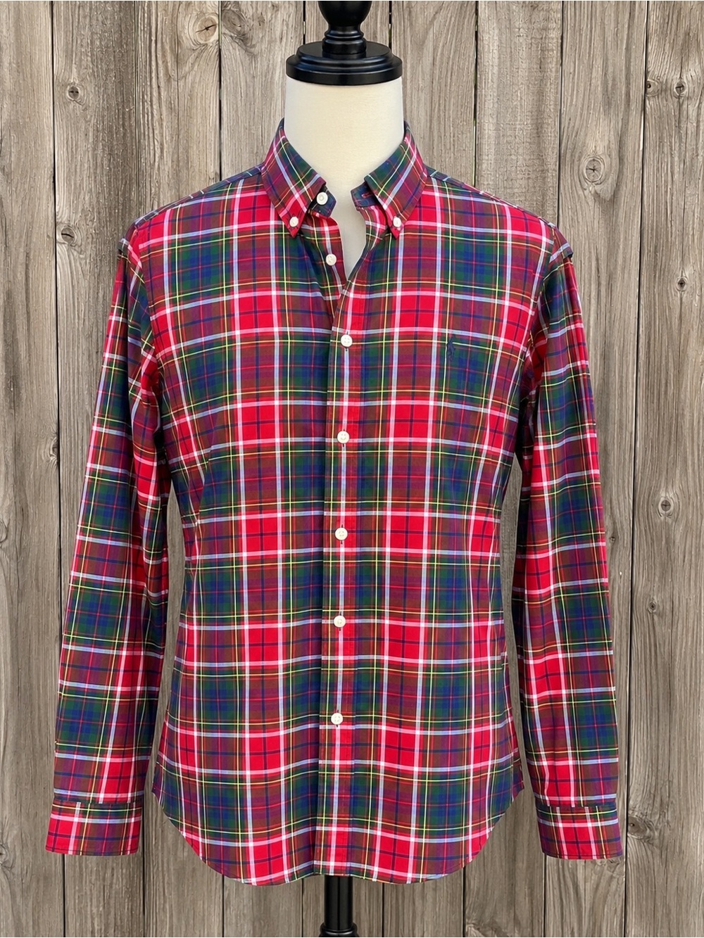 Polo Ralph Lauren Nature Stretch Red Navy Green Tartan Plaid Button-Down XL